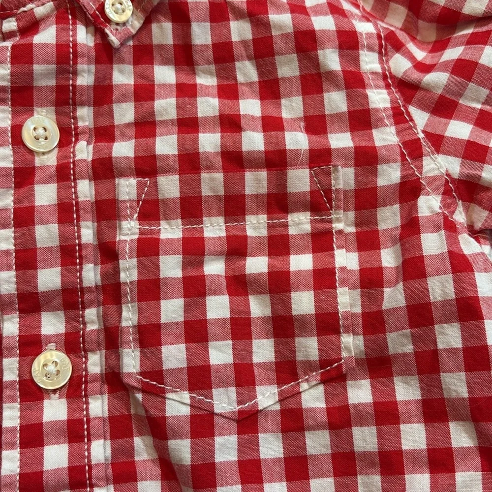 Baby Gap Red White Gingham Short Sleeve Button Down Shirt sz 18-24 months